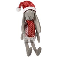 Превью для  мягкая игрушка smart bunny, в красном шарфике и шапочке
